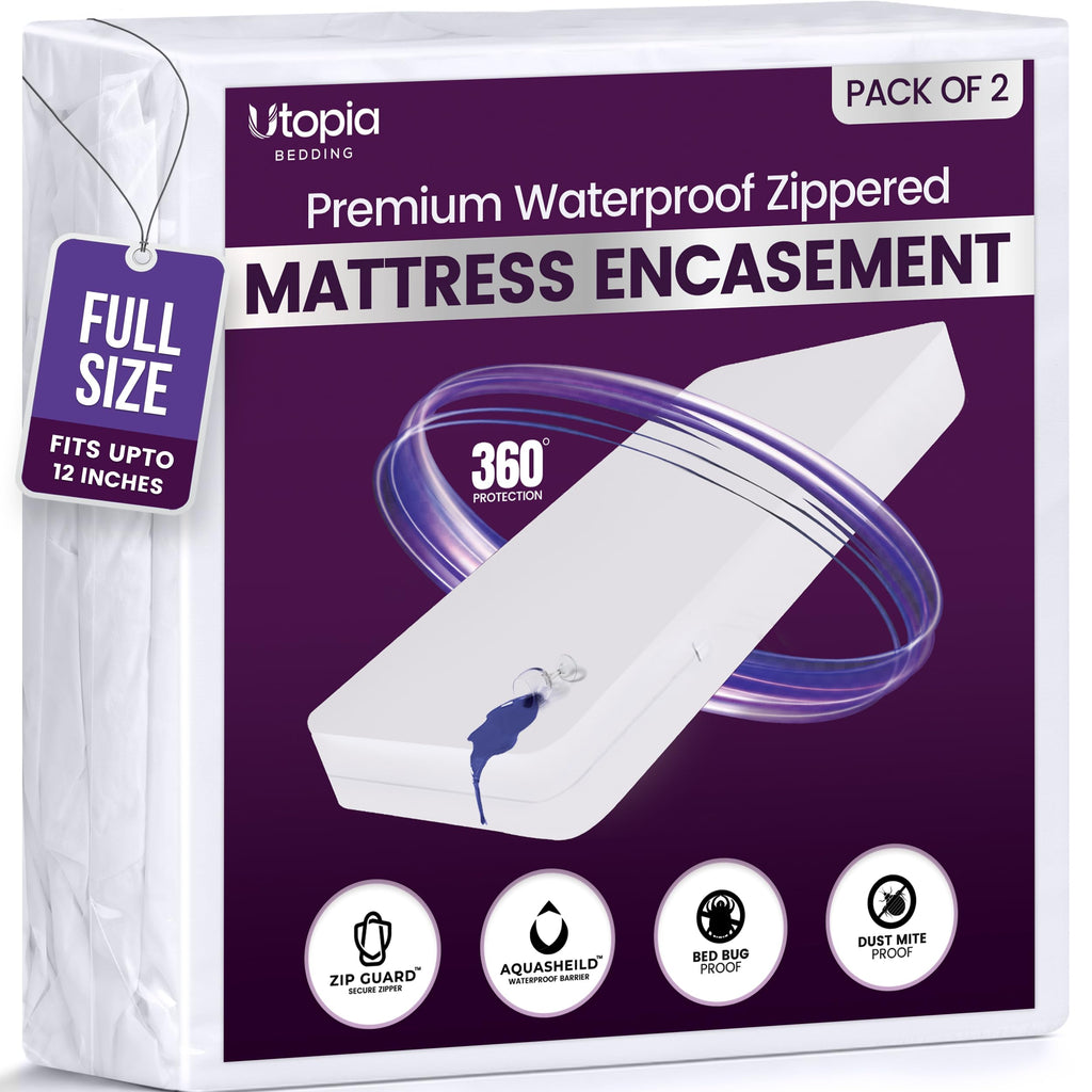 Utopia Bedding Premium Waterproof Bed Bug Mattress Cover, Zippered Mattress Protector, Dust Mite Proof 6-Sided Mattress Encasement for Bed