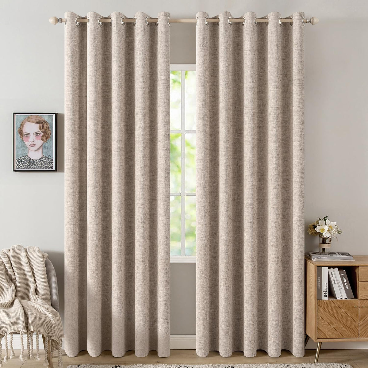 MIULEE Linen-Textured Thermal Insulated Blackout Curtains