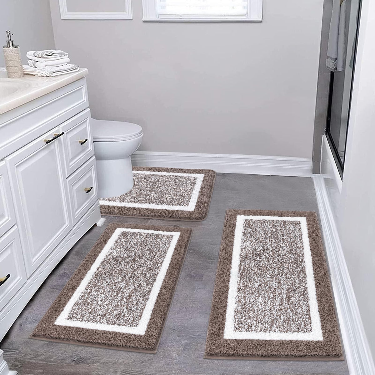 Pauwer Non-Slip Washable Bathroom Rug and Bath Mat Set