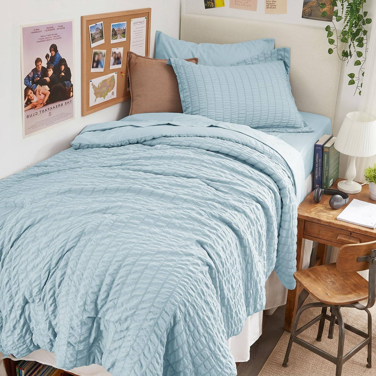 HYMOKEGE Comforter Set Seersucker 7 Pieces, All Season Luxury Bed in a Bag for Bedroom, Bedding Set with Comforters, Sheets, Pillowcases & Shams