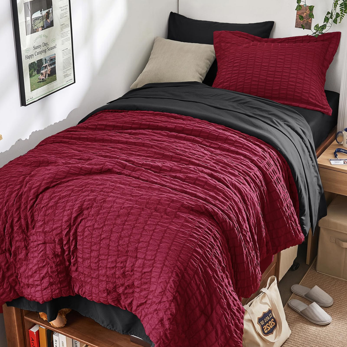 HYMOKEGE Comforter Set Seersucker 7 Pieces, All Season Luxury Bed in a Bag for Bedroom, Bedding Set with Comforters, Sheets, Pillowcases & Shams