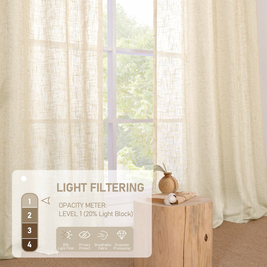 LAMIT Natural Faux Linen Curtains for Bedroom, Bronze Grommet Light Filtering Burlap Drapes, Set of 2 Panels