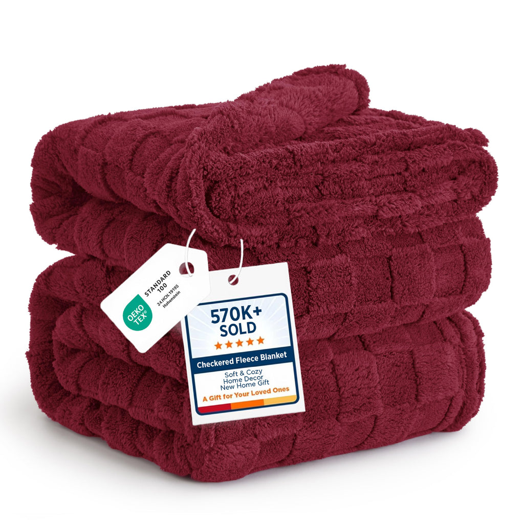 Bedsure GentleSoft Throw Blanket Checkered Fleece Blankets