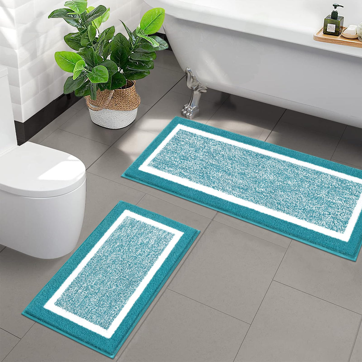 Pauwer Bathroom Rug Set, Non Slip Washable Bath Mat Set