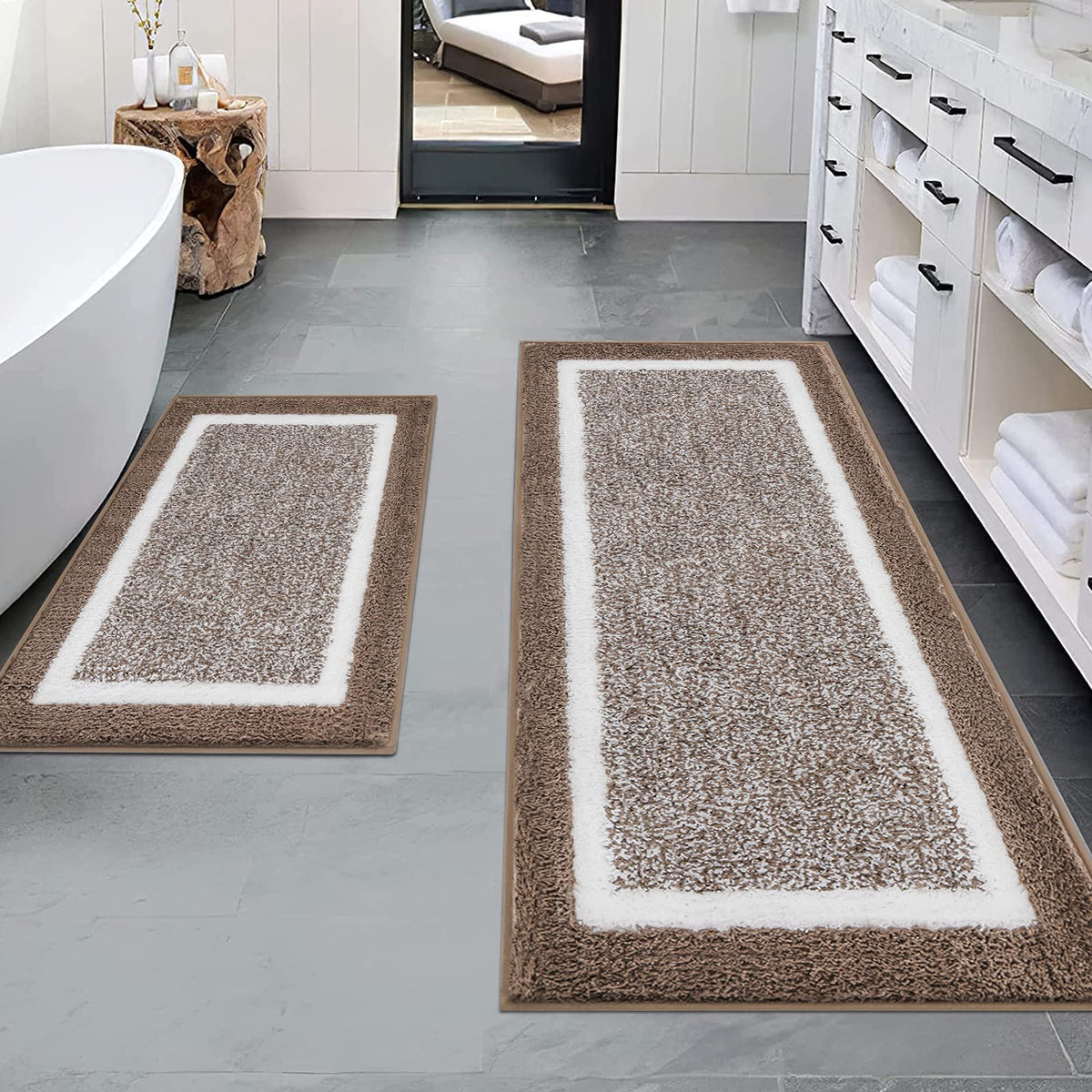Pauwer Non-Slip Washable Bathroom Rug and Bath Mat Set