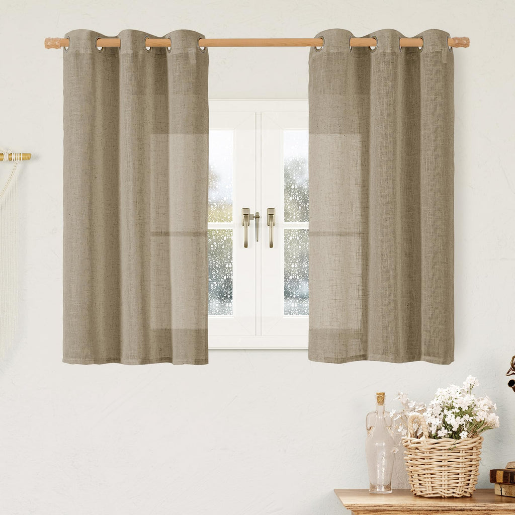LAMIT Natural Faux Linen Curtains for Bedroom, Bronze Grommet Light Filtering Burlap Drapes, Set of 2 Panels