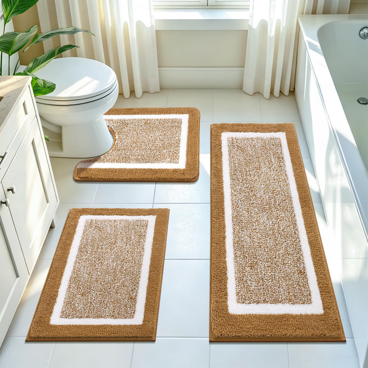 Pauwer Non-Slip Washable Bathroom Rug and Bath Mat Set