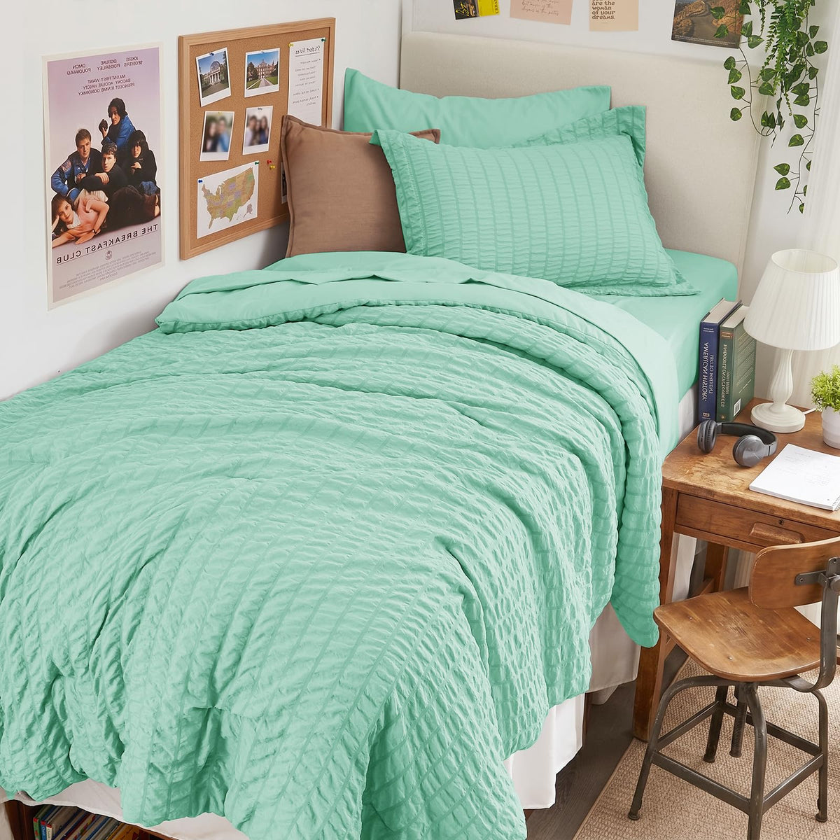 HYMOKEGE Comforter Set Seersucker 7 Pieces, All Season Luxury Bed in a Bag for Bedroom, Bedding Set with Comforters, Sheets, Pillowcases & Shams