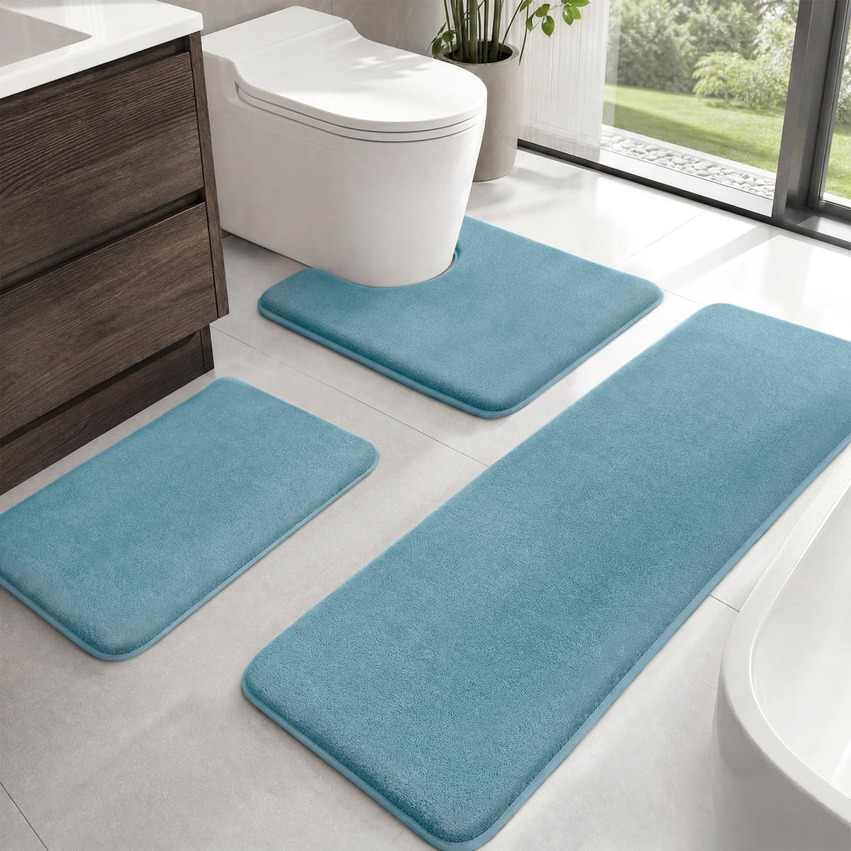 HUXMEYSON 3-Piece Bathroom Rug Set, Soft Absorbent Bath Mats with Non-Slip Backing for Shower, Tub, and Toilet