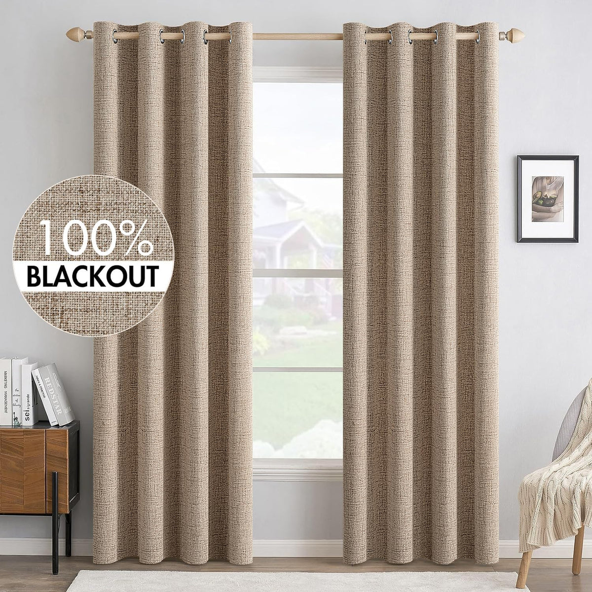MIULEE Linen-Textured Thermal Insulated Blackout Curtains