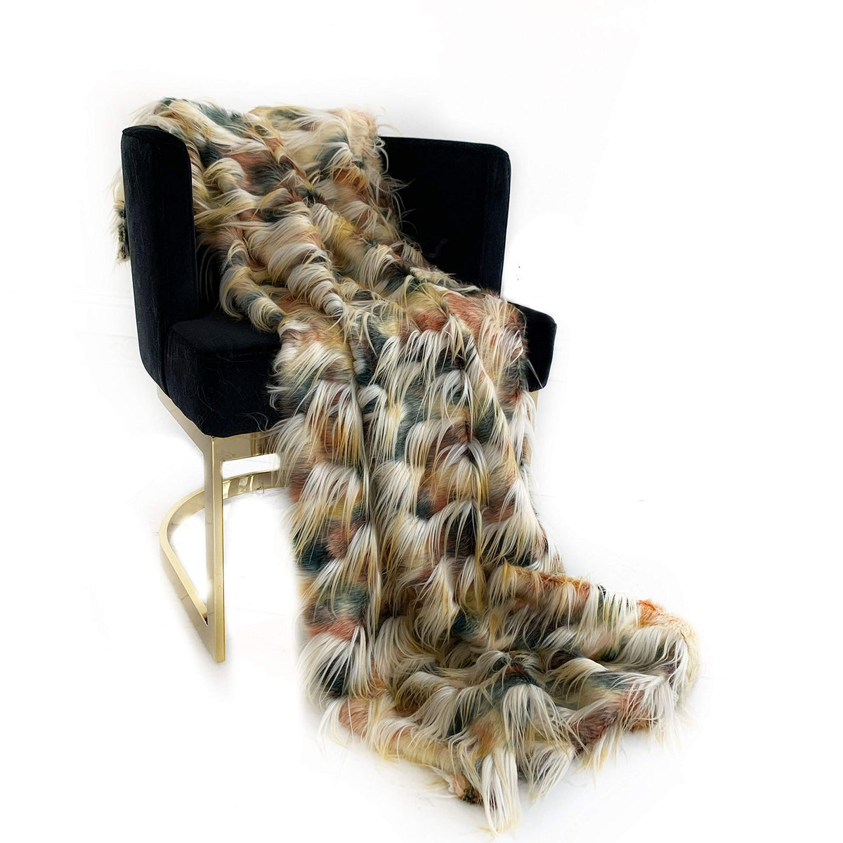 Plutus Brands Multi-Color Plutus Fancy Feather Faux Fur Luxury Throw 80 in x 110in, Blanket 80L x 110W Full