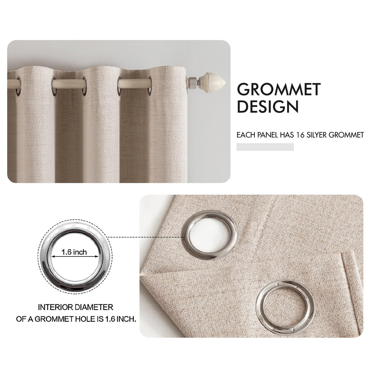 MIULEE 100% Blackout Linen Textured Curtains for Bedroom Thermal Insulated Grommet Room Darkening Drapes for Living Room