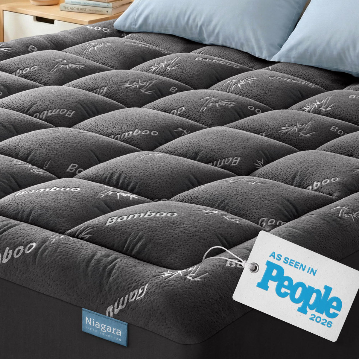 Niagara Sleep Solution Ultra Soft Mattress Topper - Rayon Derived from Bamboo Pillow Top Mattress Pad for Back Pain Relief - Naturally Cooling for Hot Sleepers