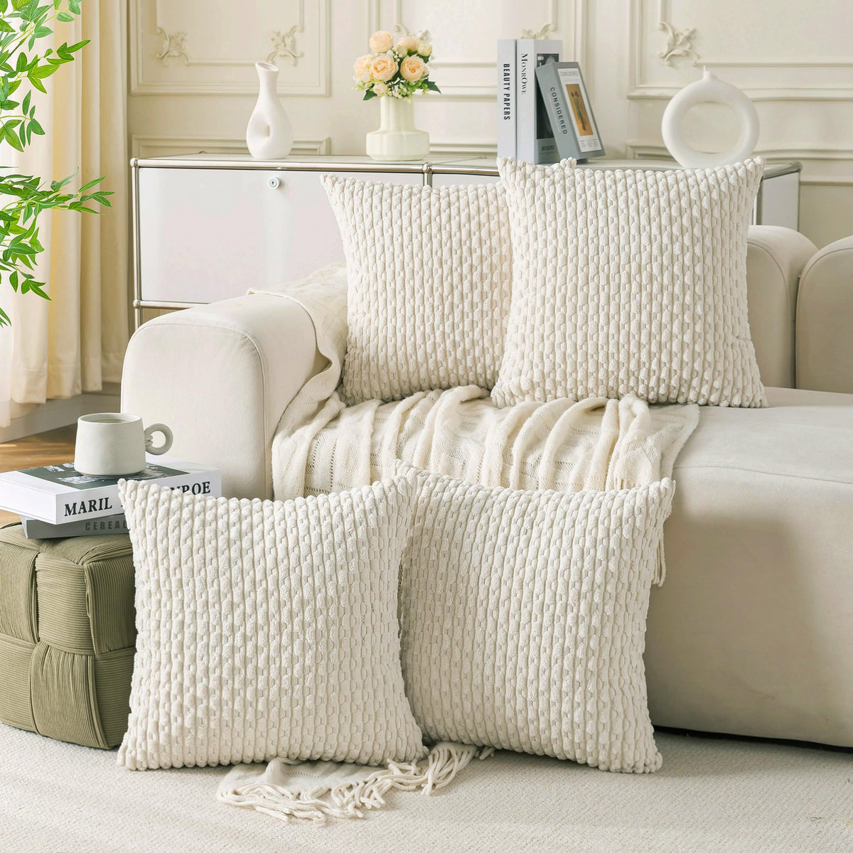 Cozoomy Set of 4 Corduroy Decorative Pillow Covers