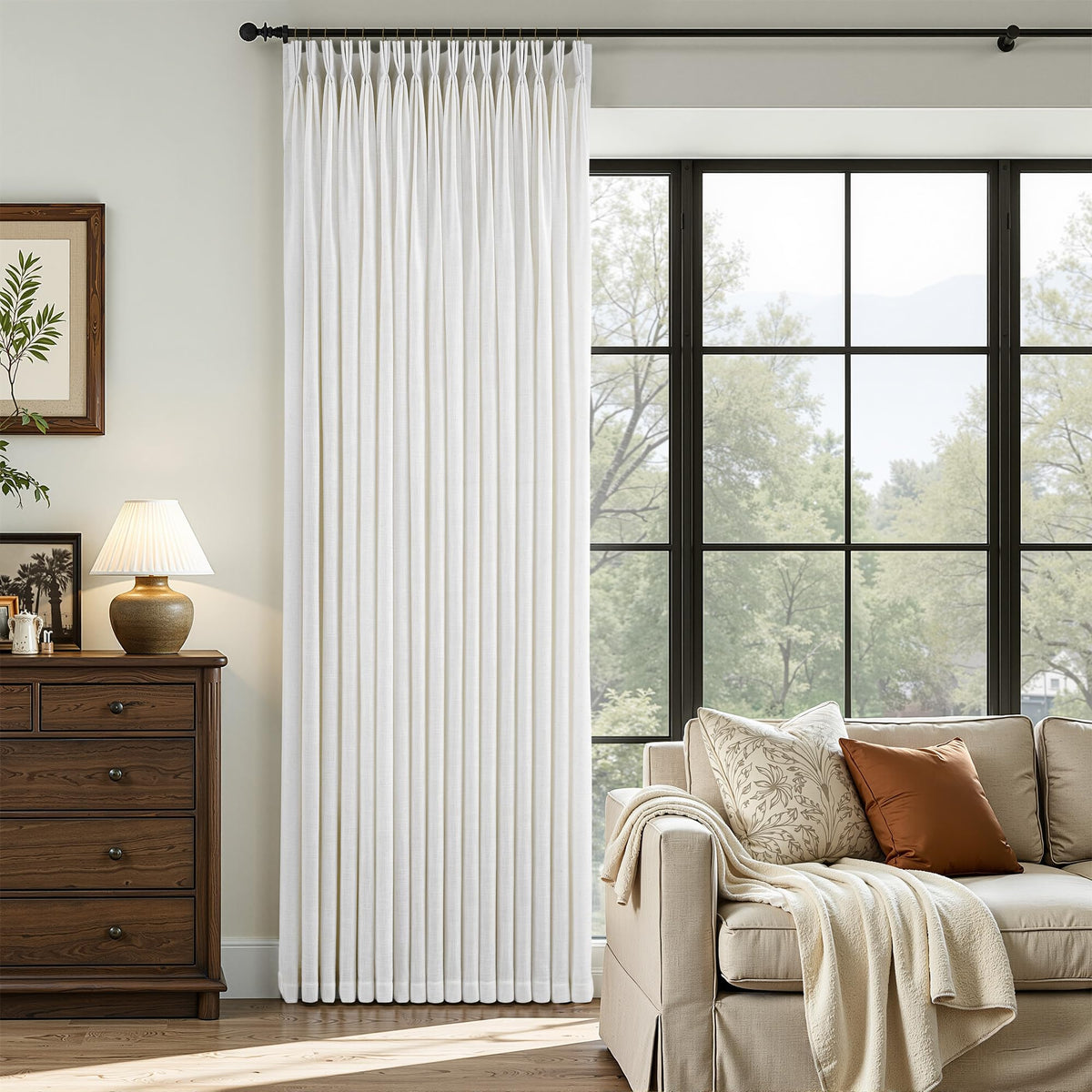 Triple Pinch-Pleated Light-Filtering Linen Curtains