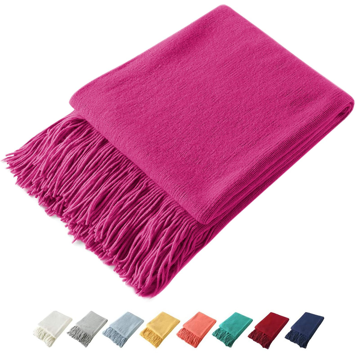 Homiest Soft Knitted Fringe Throw Blanket for Sofa and Bed