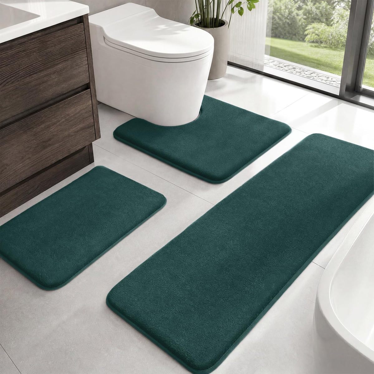 HUXMEYSON 3-Piece Soft Absorbent Non-Slip Bathroom Rug Set