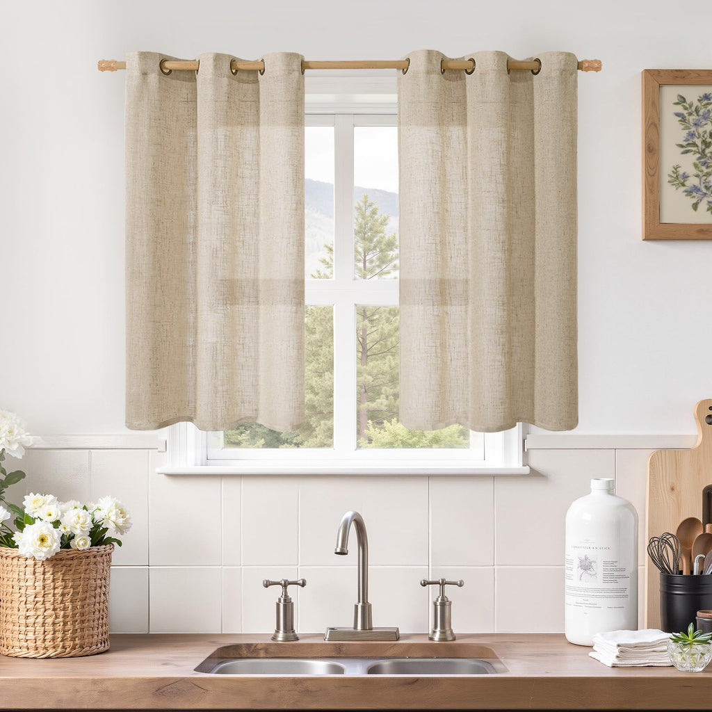 LAMIT Natural Faux Linen Curtains for Bedroom, Bronze Grommet Light Filtering Burlap Drapes, Set of 2 Panels