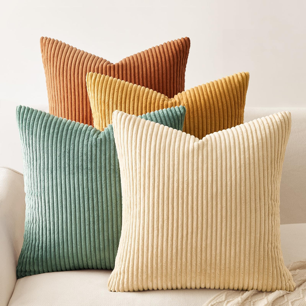 Topfinel Set of 4 Gradient Corduroy Pillow Covers