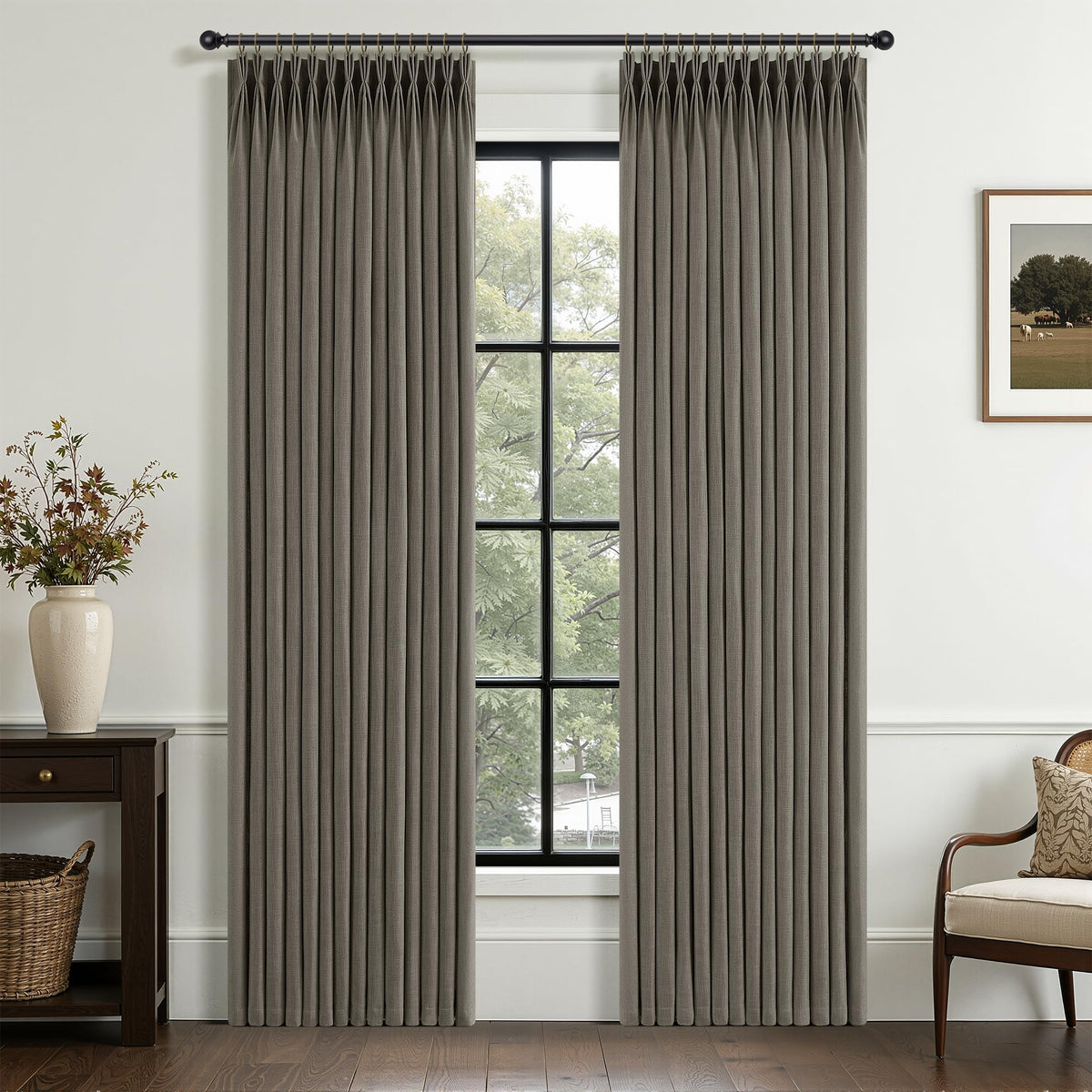 Triple Pinch-Pleated Light-Filtering Linen Curtains