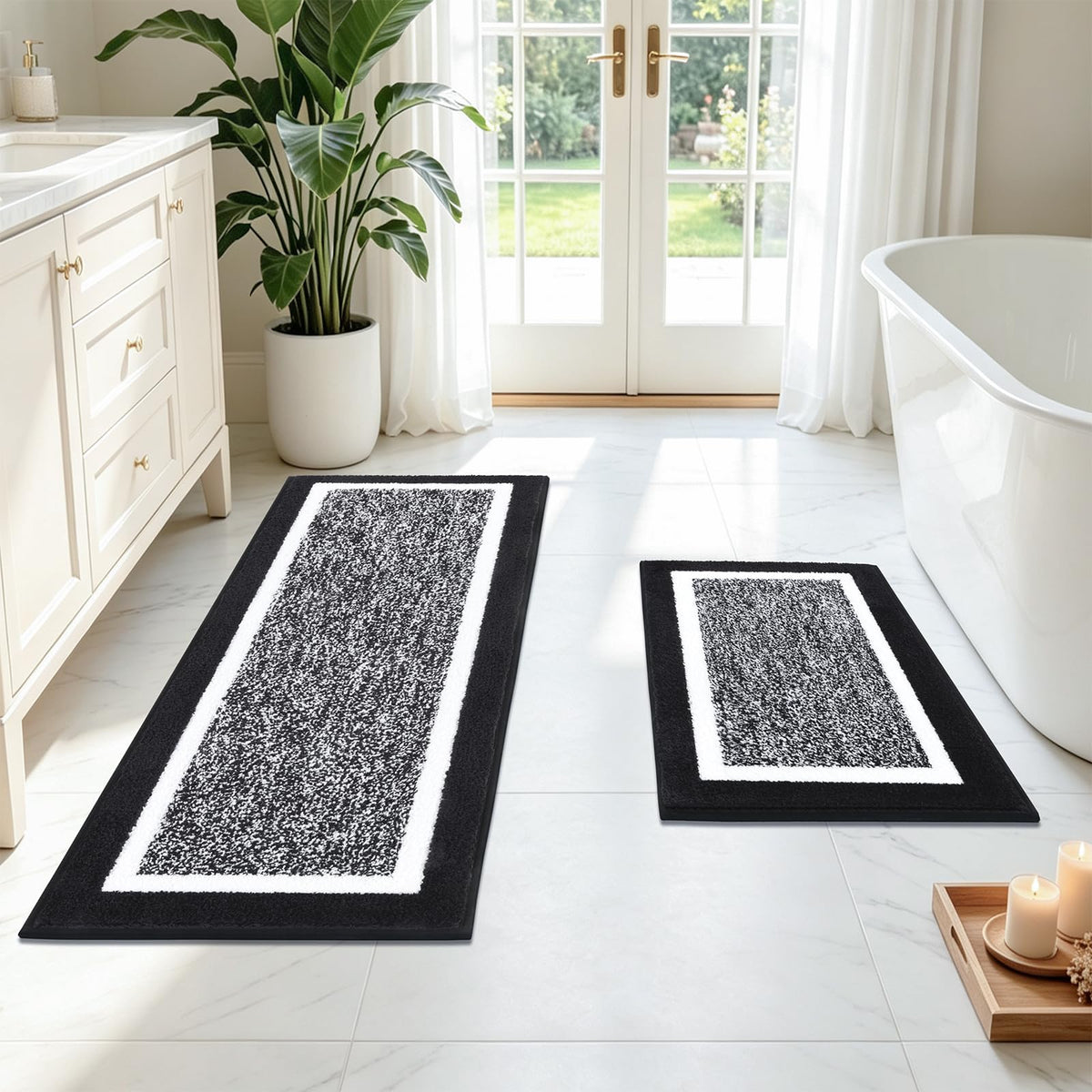 Pauwer Non-Slip Washable Bathroom Rug and Bath Mat Set