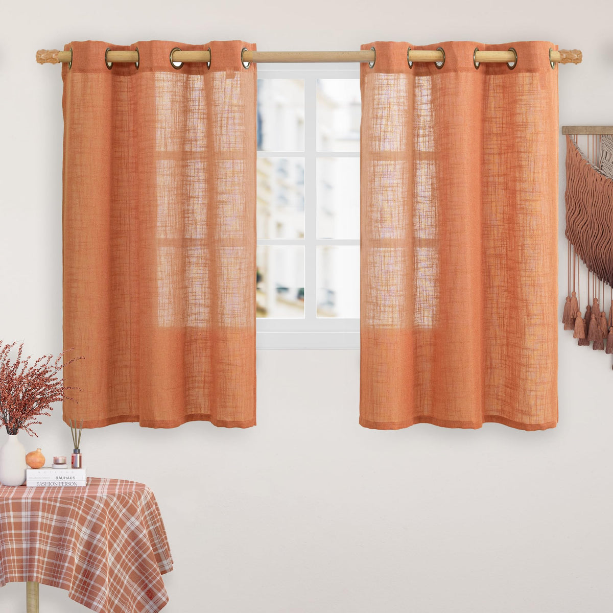 LAMIT Natural Faux Linen Curtains for Bedroom, Bronze Grommet Light Filtering Burlap Drapes, Set of 2 Panels