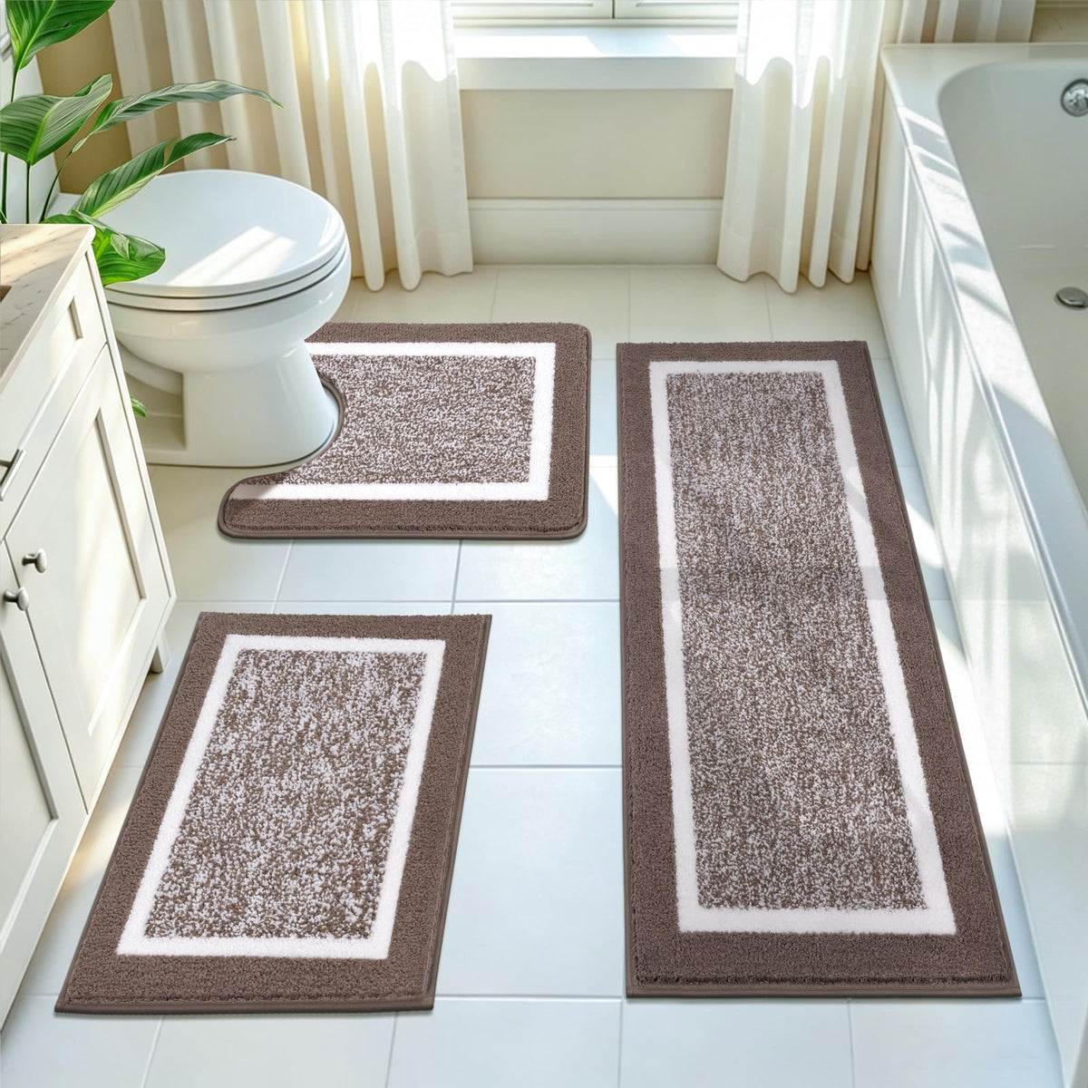 Pauwer Non-Slip Washable Bathroom Rug and Bath Mat Set