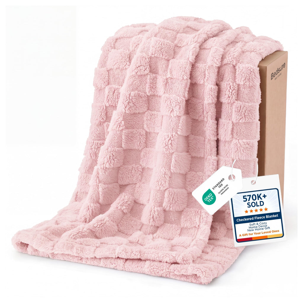 Bedsure GentleSoft Throw Blanket Checkered Fleece Blankets