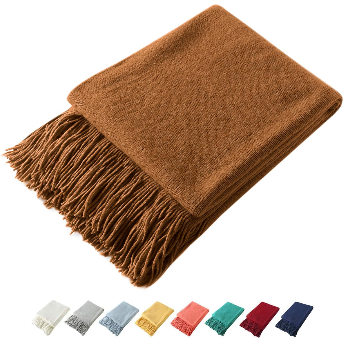 Homiest Soft Knitted Fringe Throw Blanket for Sofa and Bed