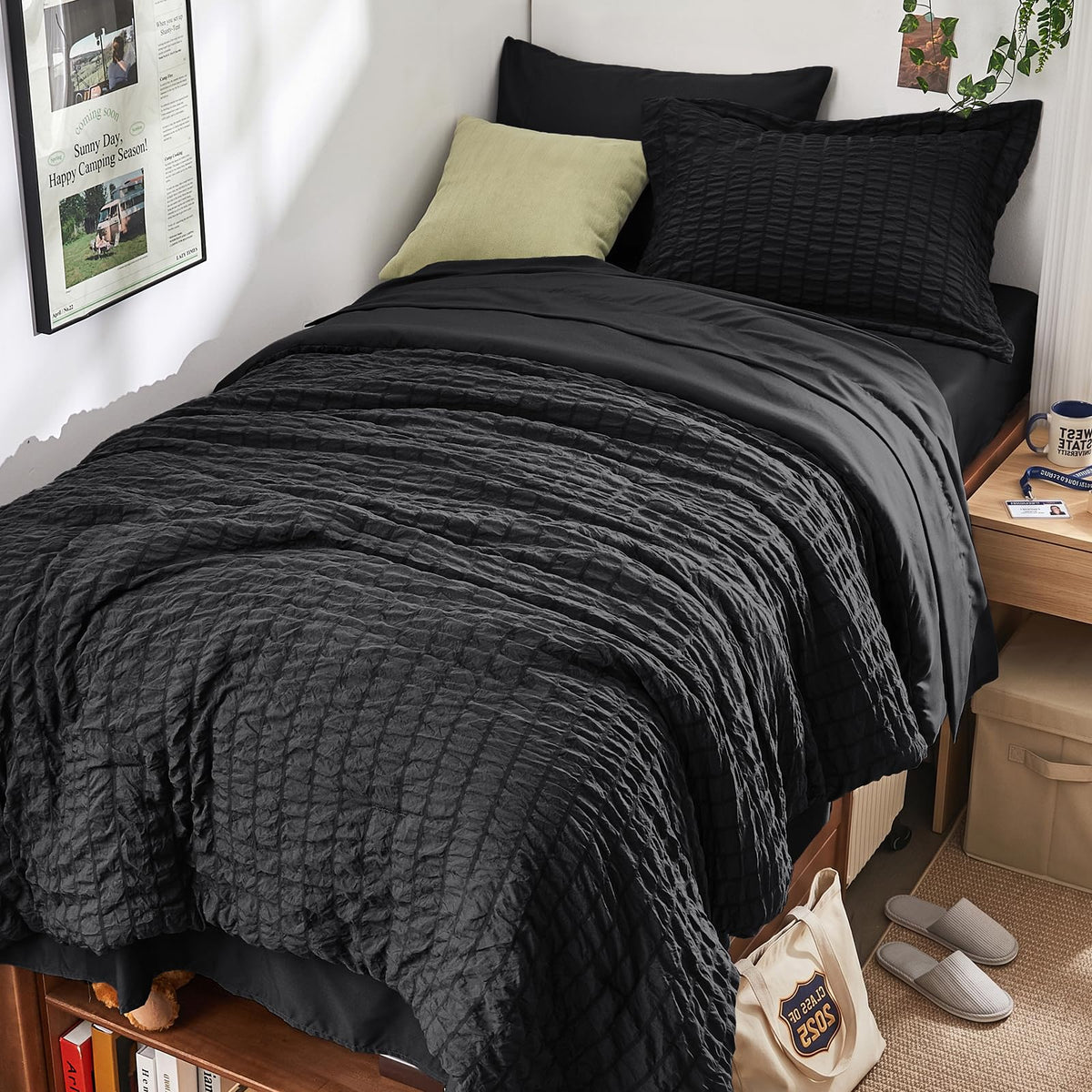 HYMOKEGE Comforter Set Seersucker 7 Pieces, All Season Luxury Bed in a Bag for Bedroom, Bedding Set with Comforters, Sheets, Pillowcases & Shams