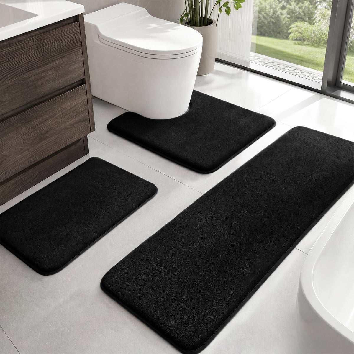 HUXMEYSON 3-Piece Soft Absorbent Non-Slip Bathroom Rug Set