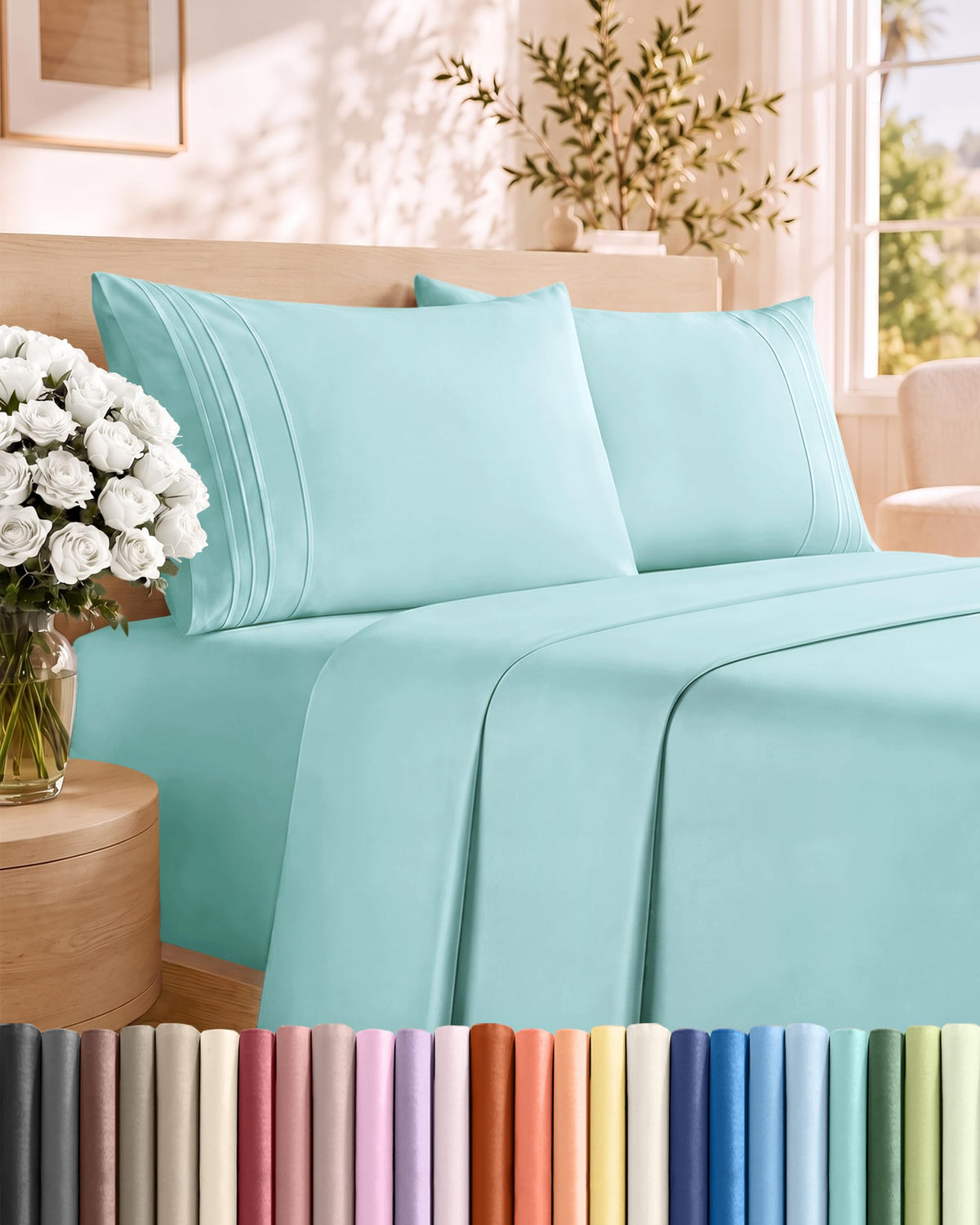 CGK Unlimited 4 Piece Sheet Set - Ultra-Soft, Breathable & Cooling Bed Sheets Set - Hotel Luxury Bedding for Women & Men with Deep Pockets - Wrinkle & Fade Free - Oeko-Tex