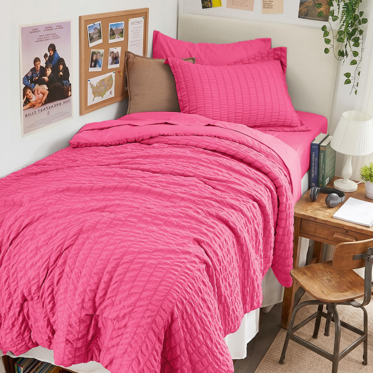 HYMOKEGE Comforter Set Seersucker 7 Pieces, All Season Luxury Bed in a Bag for Bedroom, Bedding Set with Comforters, Sheets, Pillowcases & Shams