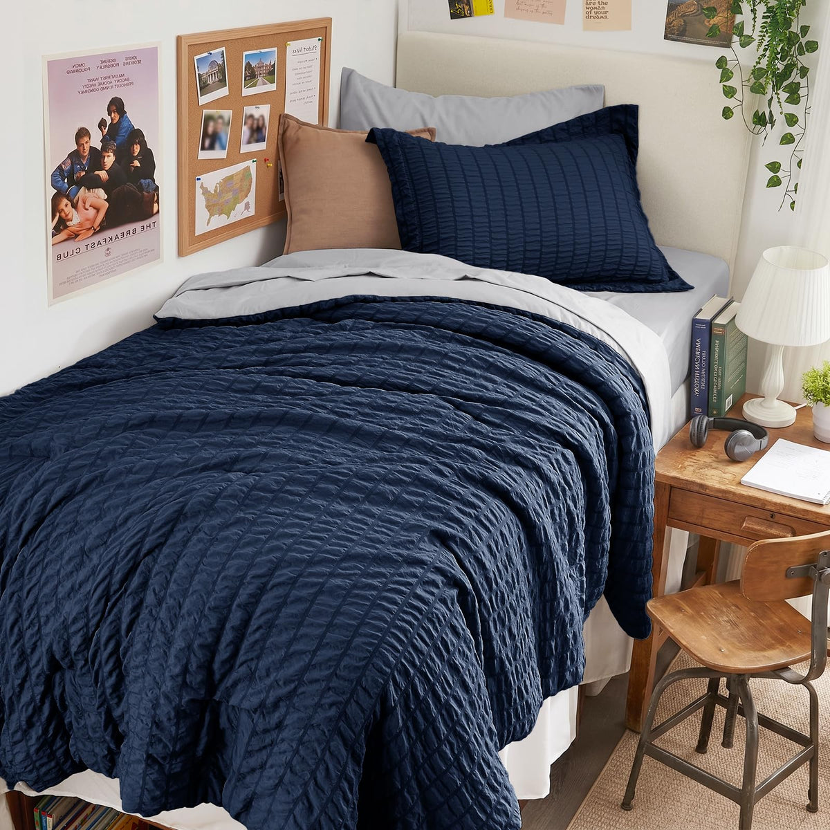 HYMOKEGE Comforter Set Seersucker 7 Pieces, All Season Luxury Bed in a Bag for Bedroom, Bedding Set with Comforters, Sheets, Pillowcases & Shams