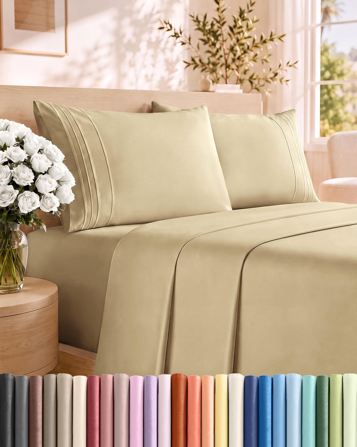 CGK Unlimited 4 Piece Sheet Set - Ultra-Soft, Breathable & Cooling Bed Sheets Set - Hotel Luxury Bedding for Women & Men with Deep Pockets - Wrinkle & Fade Free - Oeko-Tex