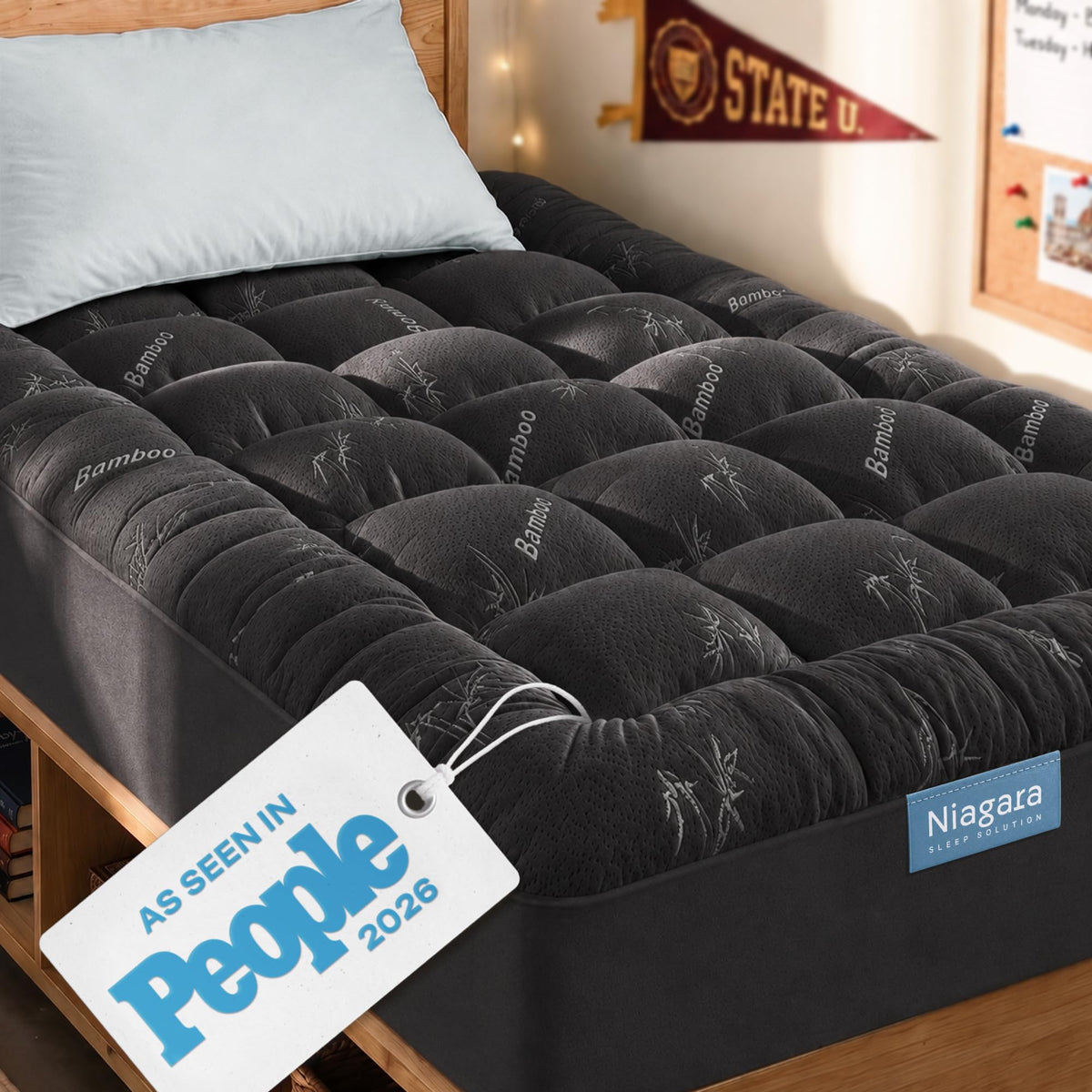 Niagara Sleep Solution Ultra Soft Mattress Topper - Rayon Derived from Bamboo Pillow Top Mattress Pad for Back Pain Relief - Naturally Cooling for Hot Sleepers