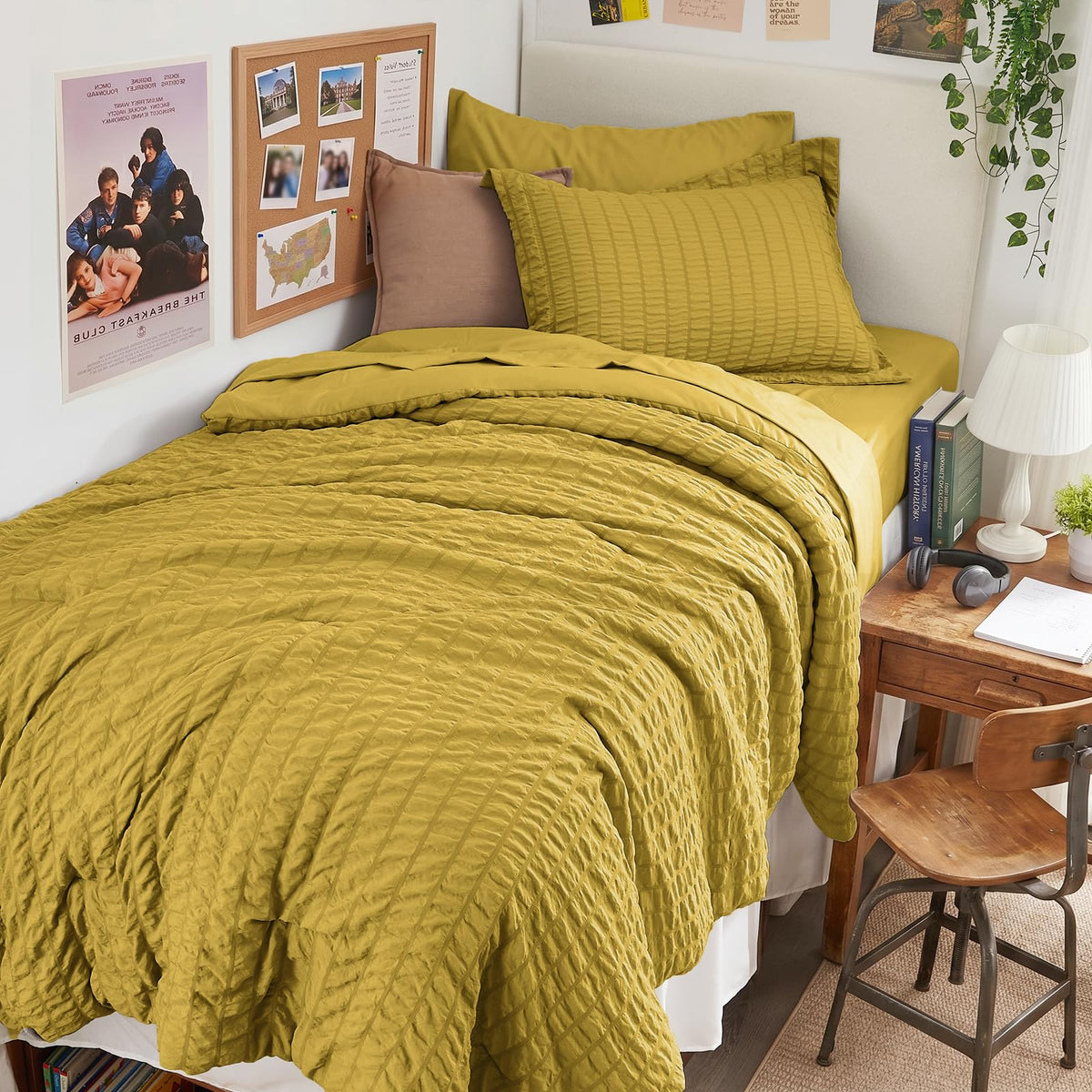 HYMOKEGE Comforter Set Seersucker 7 Pieces, All Season Luxury Bed in a Bag for Bedroom, Bedding Set with Comforters, Sheets, Pillowcases & Shams