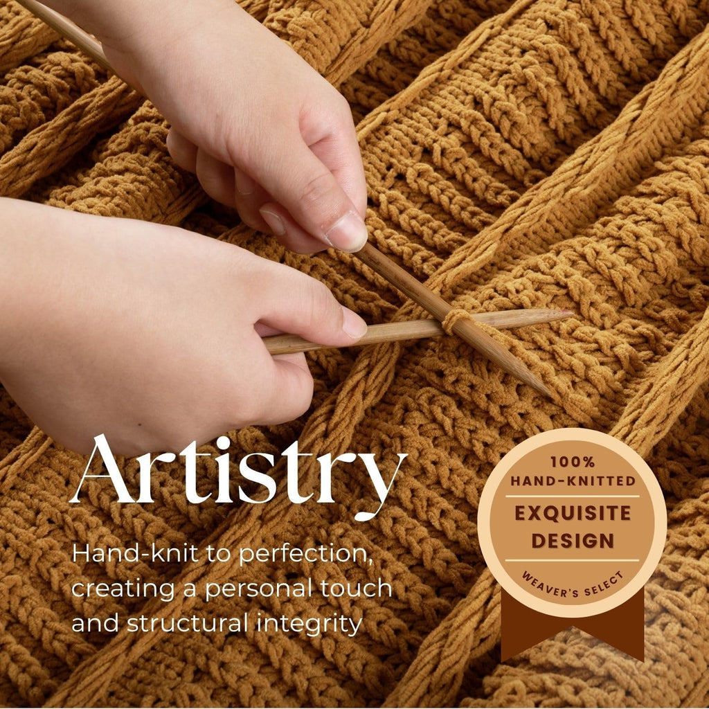 Boho Knitted Chenille Blanket with Tassels - Lightweight & Soft All-Season Throw - 3D Classic Pattern for Living Room Bedroom Couch