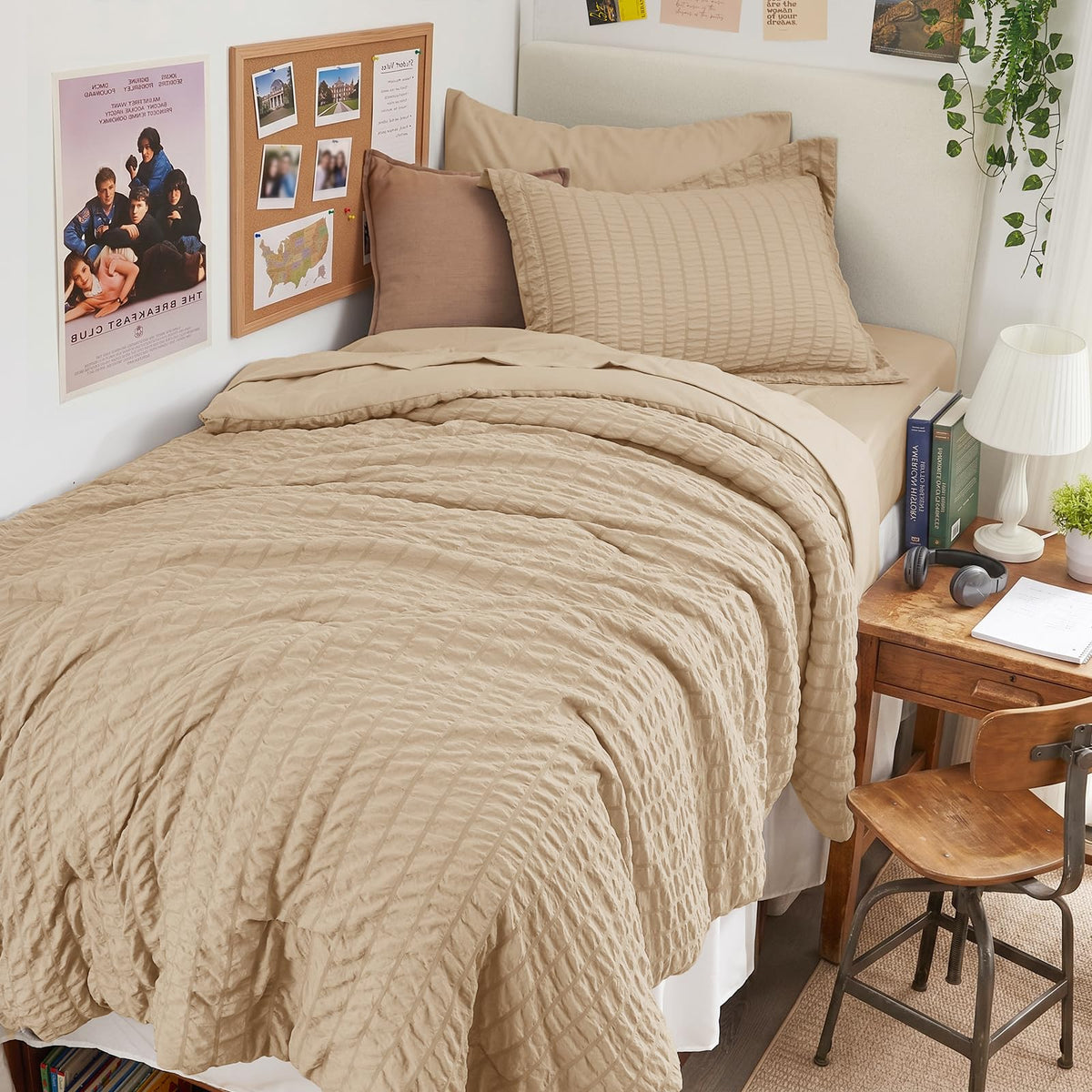 HYMOKEGE Comforter Set Seersucker 7 Pieces, All Season Luxury Bed in a Bag for Bedroom, Bedding Set with Comforters, Sheets, Pillowcases & Shams