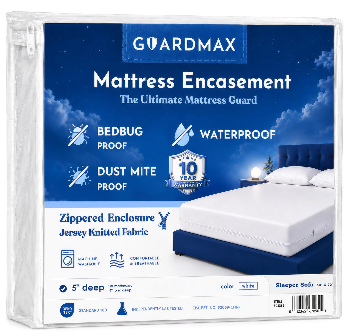 Guardmax Waterproof Jersey-Knit Zippered Mattress Encasement
