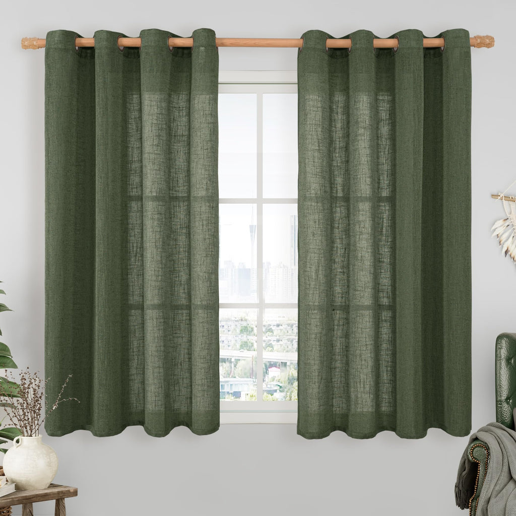LAMIT Natural Faux Linen Curtains for Bedroom, Bronze Grommet Light Filtering Burlap Drapes, Set of 2 Panels
