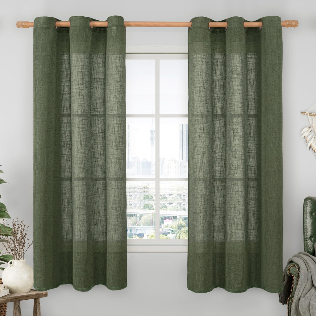 LAMIT Natural Faux Linen Curtains for Bedroom, Bronze Grommet Light Filtering Burlap Drapes, Set of 2 Panels