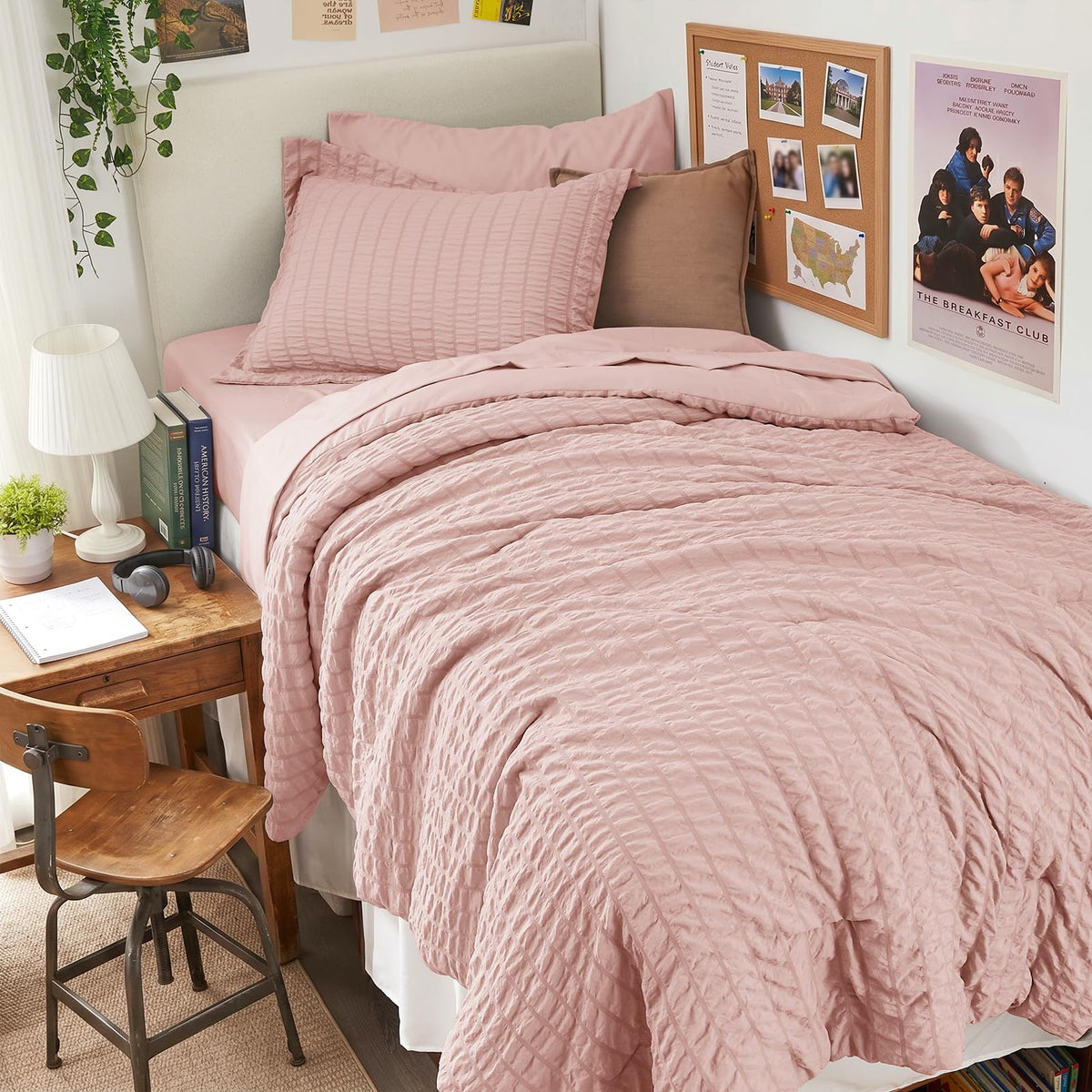 HYMOKEGE Comforter Set Seersucker 7 Pieces, All Season Luxury Bed in a Bag for Bedroom, Bedding Set with Comforters, Sheets, Pillowcases & Shams