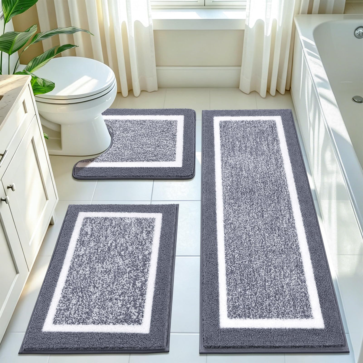 Pauwer Non-Slip Washable Bathroom Rug and Bath Mat Set