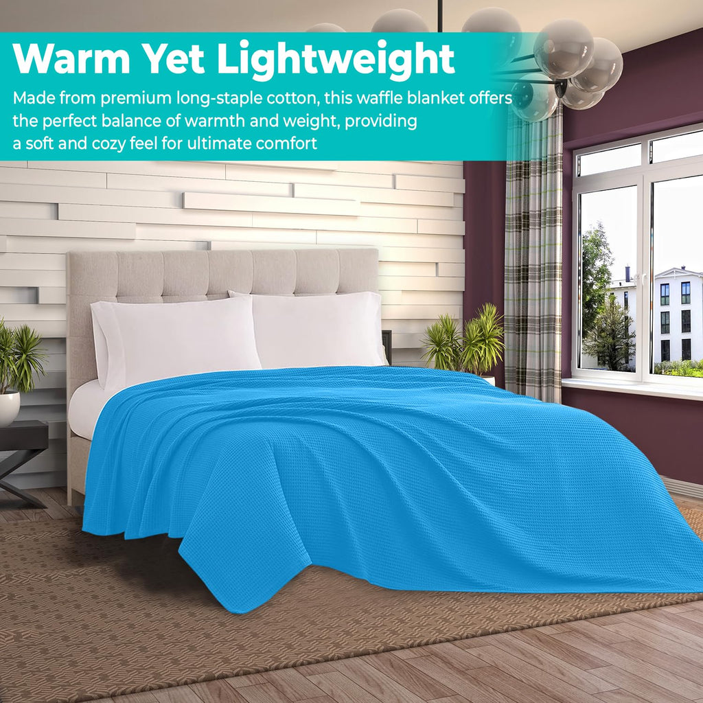 100% Cotton Blankets for Bed - Waffle Weave Blankets for Summer, Lightweight and Breathable Soft Woven Blanket for Spring
