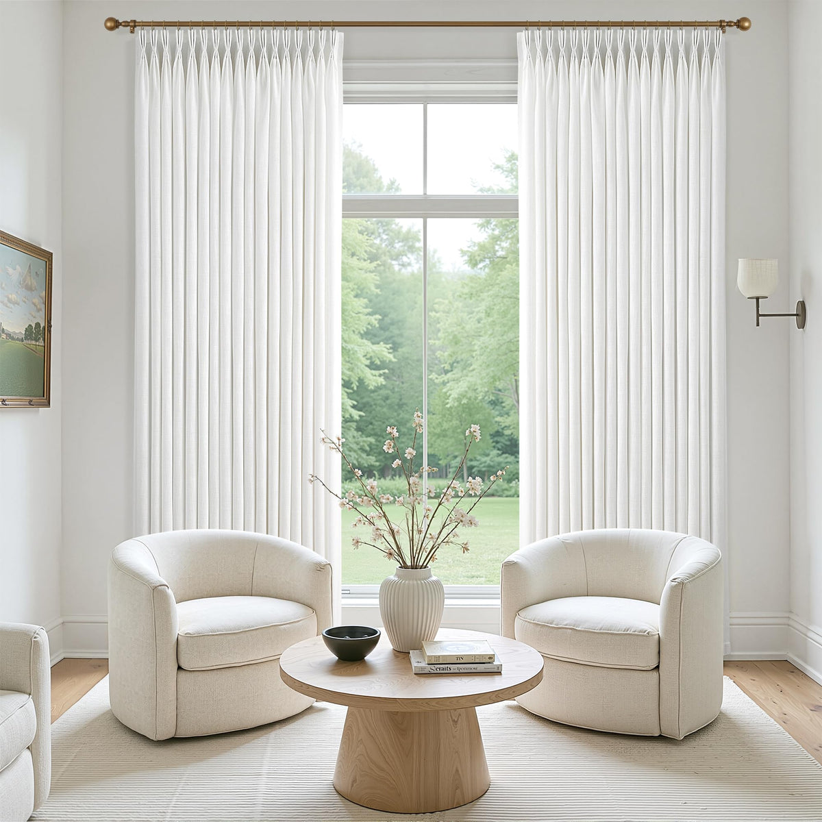 Triple Pinch-Pleated Light-Filtering Linen Curtains