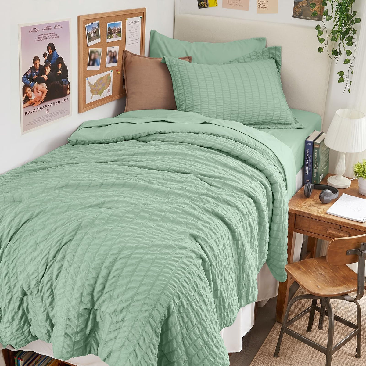 HYMOKEGE Comforter Set Seersucker 7 Pieces, All Season Luxury Bed in a Bag for Bedroom, Bedding Set with Comforters, Sheets, Pillowcases & Shams