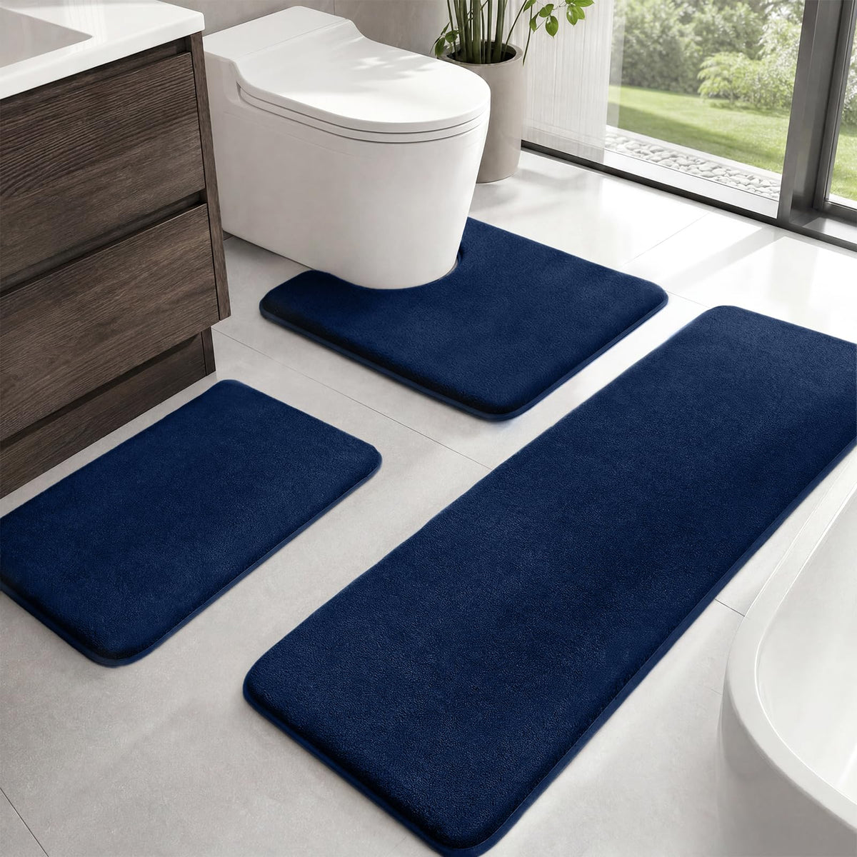 HUXMEYSON 3-Piece Soft Absorbent Non-Slip Bathroom Rug Set