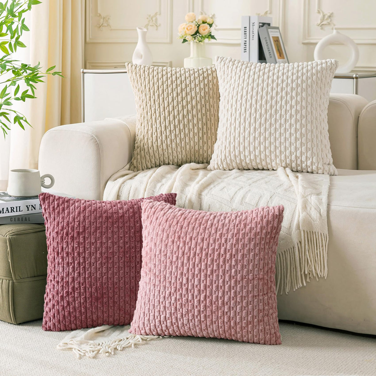 Cozoomy Set of 4 Corduroy Decorative Pillow Covers