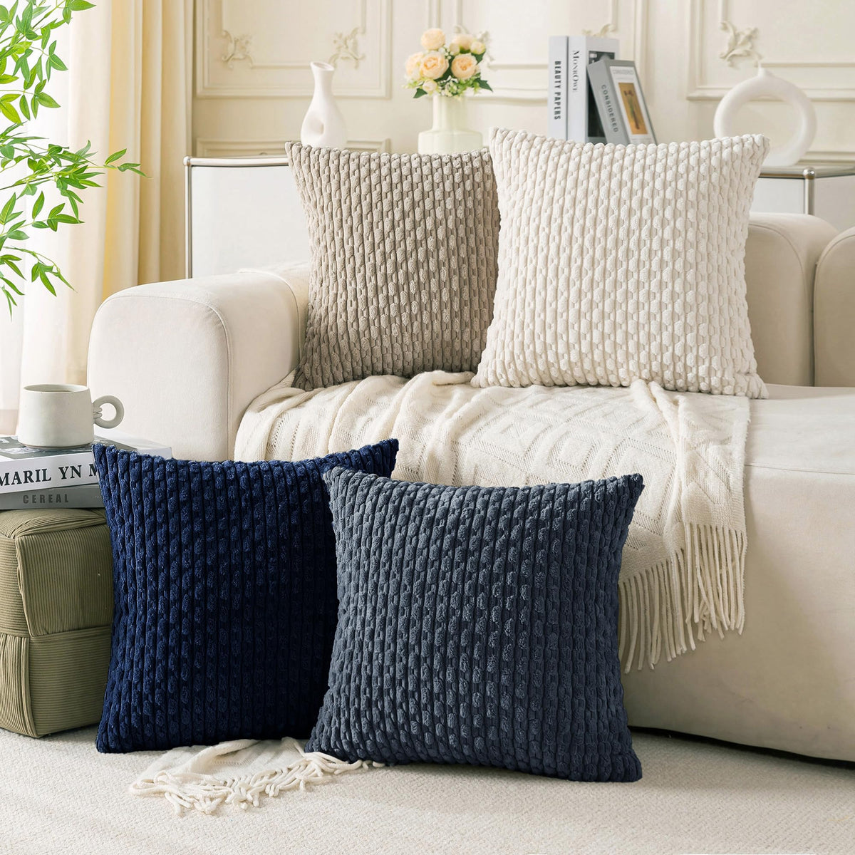 Cozoomy Set of 4 Corduroy Decorative Pillow Covers